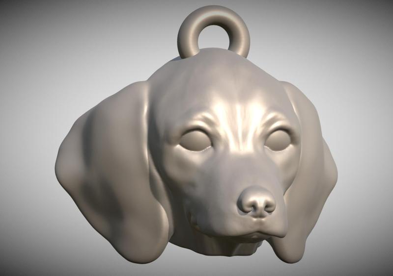 Puppy of Dachshund head key ring for 3D printing