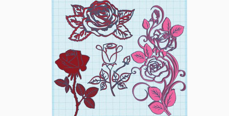 Rose wall art decor SET 4 pcs, outline, silhouette, stencil, wedding ornament