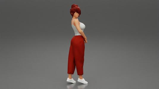 Beautiful Young Woman Model In A Stylish Lace Top Pants and sneakers 3D Print Model