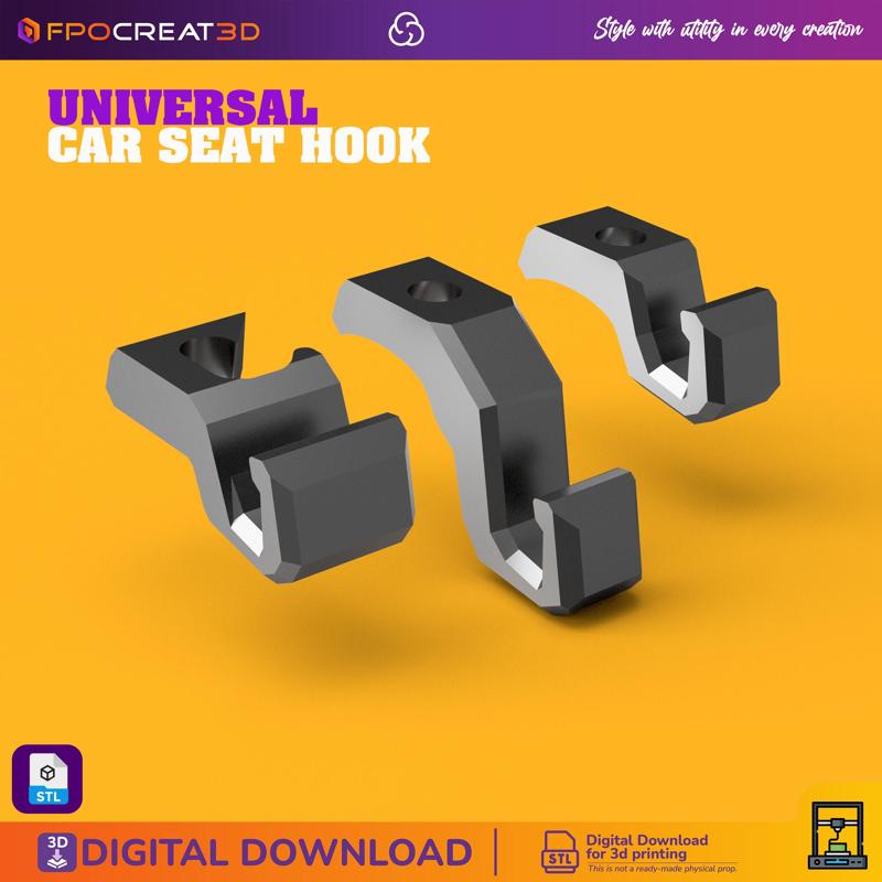 Universal Car Seat Hook | STL File for 3D Printing