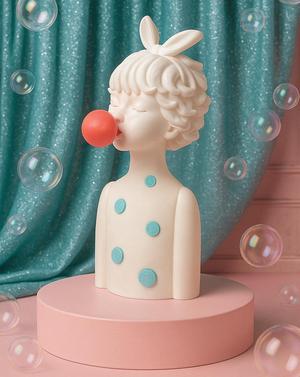 Bubblegum Girl Sculpture – Playful Modern Art Bust
