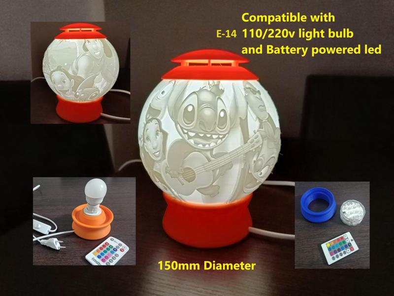 Lilo & Stitch Lithophane Night Light Lamp