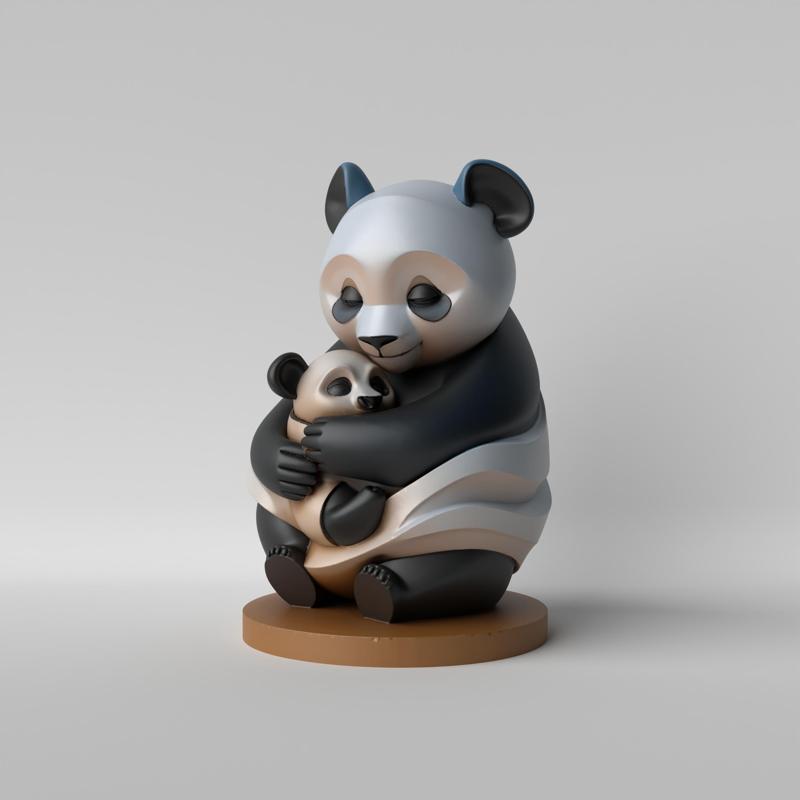 Cute Panda Mom and Baby – 3D Printable Sculpture