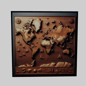 World Map Topography for CNC Router Laser & 3D Printer