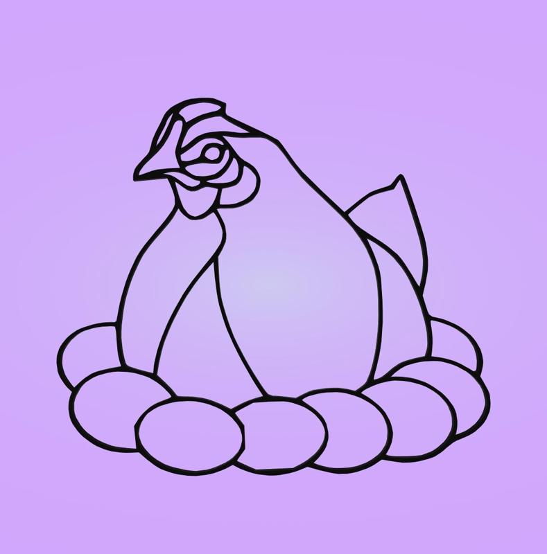 Decorative mural, panno, stained glass pattern, chicken with eggs