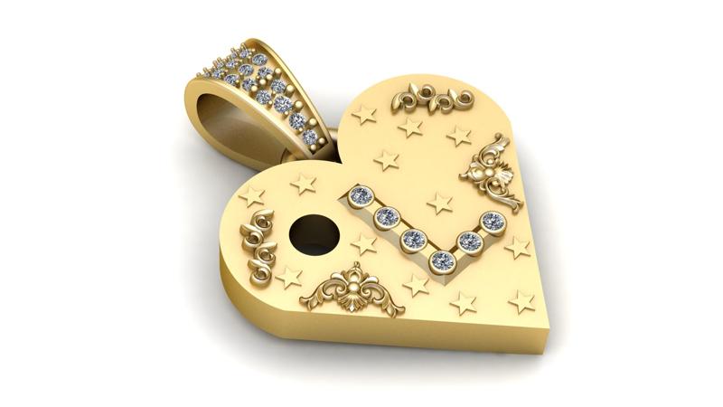 L GOLD HEART PENDANT 3d printable model