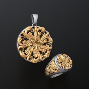 Ornamental Ring and Pendant Collection Set Pack 3D print models