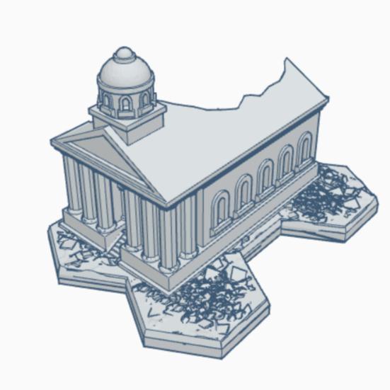 Modern Ruined Courthouse with Hex Base MRHB007