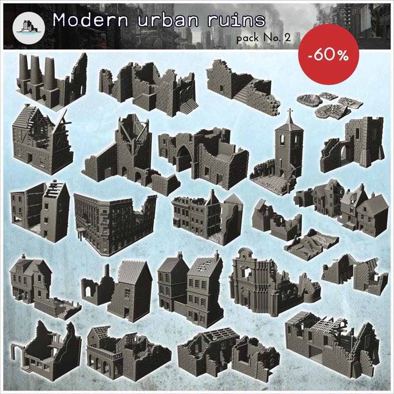 Modern urban ruins pack No. 2 - World War Two Second WWII Western campaign WW3 Ruins Eastern WWIII Apocalypse Zombie