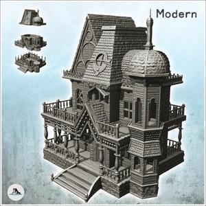 Modern spooky manor house with staircase and stone platform (2) - Cold Era Modern Warfare Conflict World War 3 RPG  Post-apo