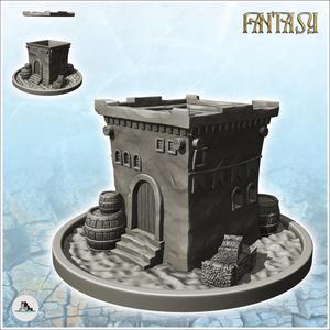 Medieval house on pedestal with flat roof and exterior accessories (5) - Medieval Fantasy Magic Feudal Old Archaic Saga 28mm 15mm