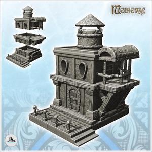 Medieval house with wooden platform and overhanging columned terrace (23) - Medieval Gothic Feudal Old Archaic Saga 28mm 15mm RPG