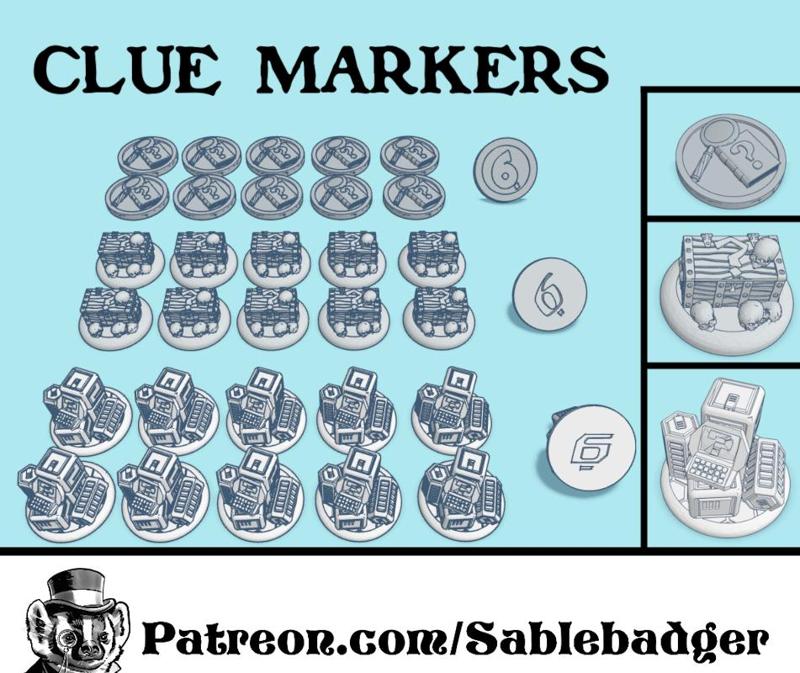 Objective Markers - Clue Tokens for Urban, Sci Fi and Fantasy games.