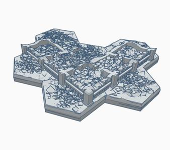 Gothic Destroyed Building 4 with Hex Base