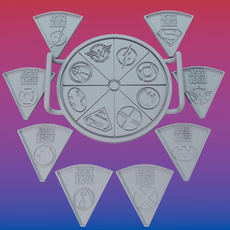 🍕 Justice League Pizza Board and Plates Set : Flash, Batman, Wonder Woman, Superman and more : 3D STL Model : COMMERCIAL LICENSE