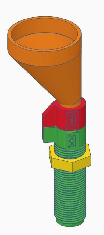 Powder through die and funnel