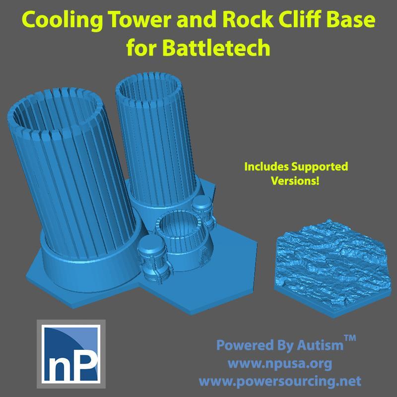 Battletech Buildings and Bases - Cooling Tower & Rock Cliff Base