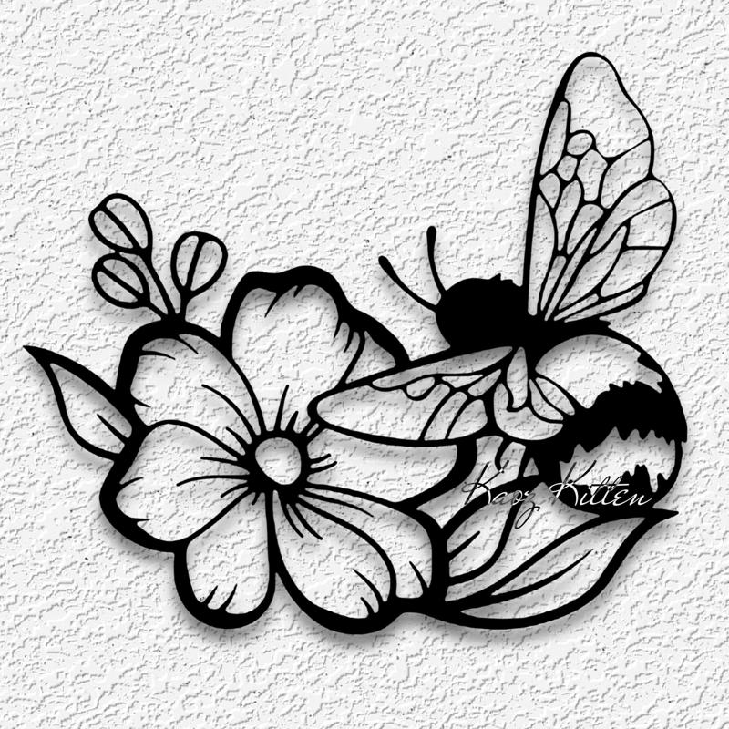 honeybee with flower wall art bee home decor