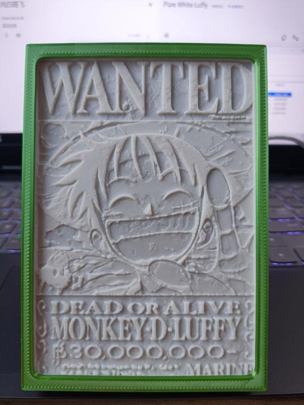 Pure white embossed photo of One Piece Luffy's Bounty, complete with matching frame
