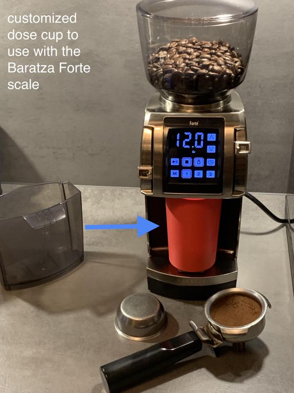 Espresso dosing cup for the Baratza Forte AP grinder to use the weight function