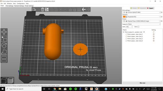 Print in place Clorox wipe canister