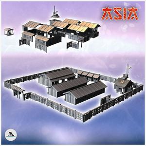 Camp with three wooden barracks and palisade walls (17) - Modern WW2 WW1 World War Diaroma Wargaming RPG Mini Hobby