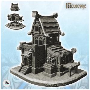 Large medieval building with double terraces and exterior pipes (29) - Medieval Gothic Feudal Old Archaic Saga 28mm 15mm RPG