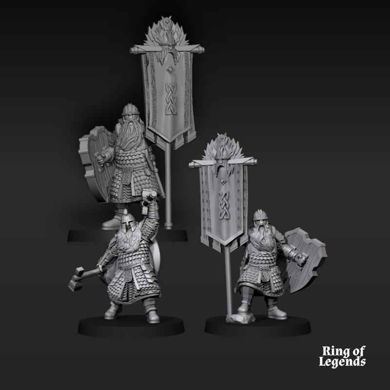 Kingdom Champion Dwarf and Bannermen | Kalak Dwarves | Fantasy | Ring of legends