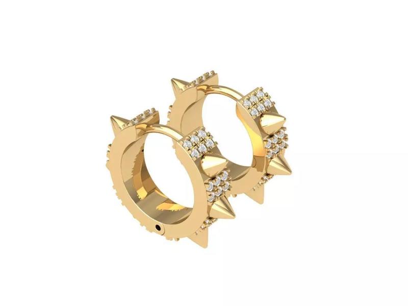 Antique-Earing two hoop earrings with diamond spikes