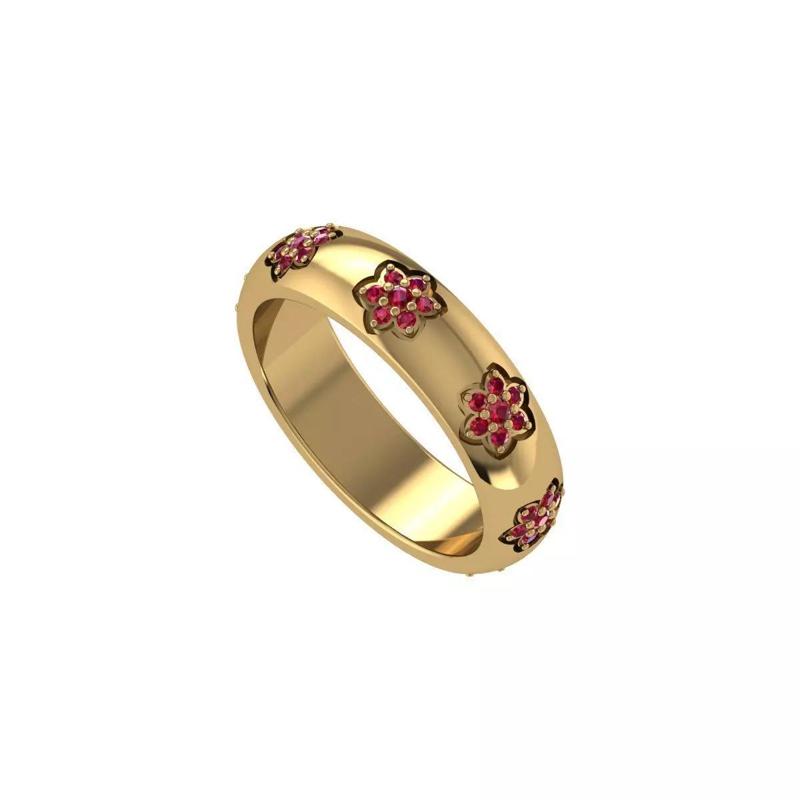 Yellow Gold Floral Ruby Ring - 3D Printable Model