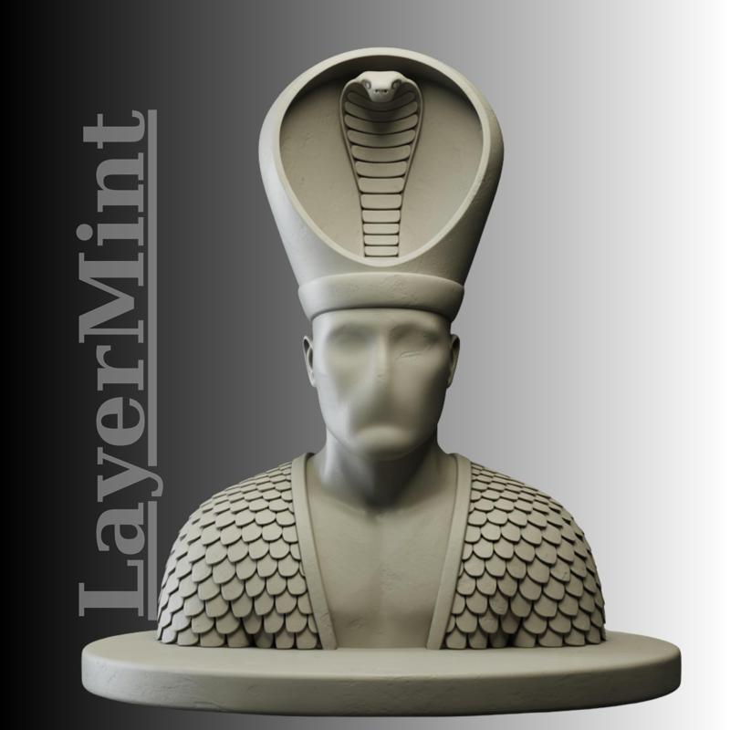 Pharaoh Cobra Head Bust | Egyptian Mythology STL OBJ | 3D Printable Digital Sculpture