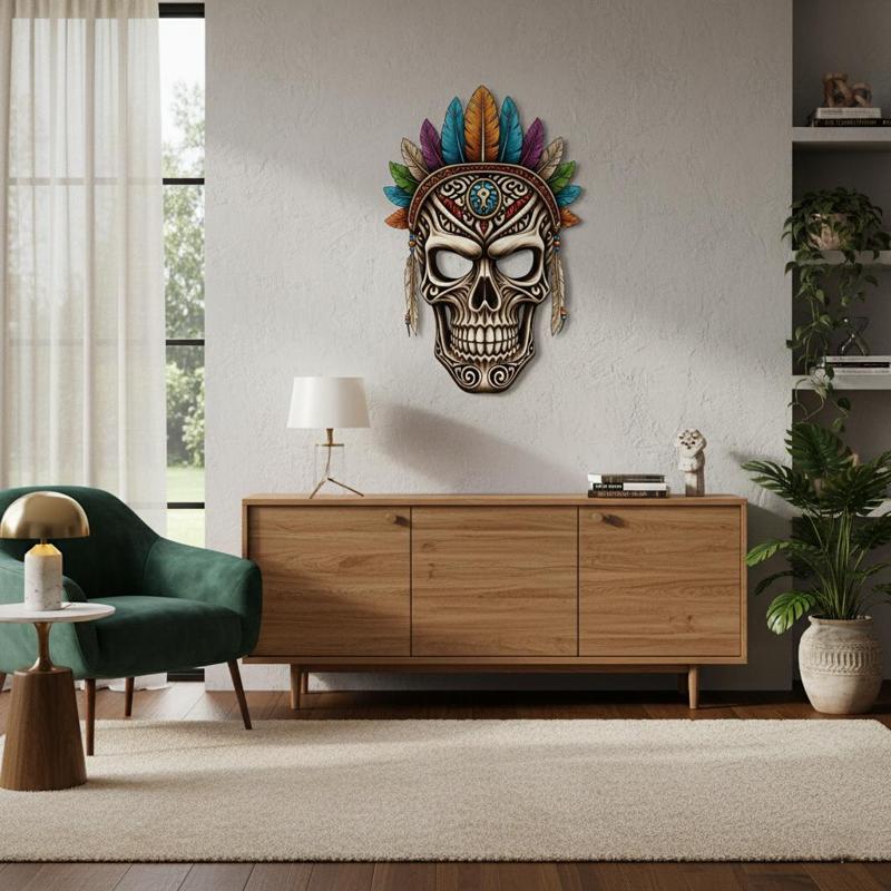 Tribal Feather Skull Wall Decor