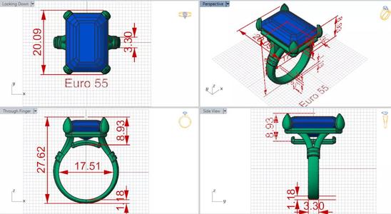 STL 3dm Ring Emerald Splendor and Modern Simplicity gr0143