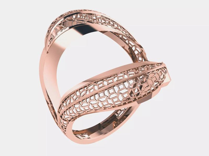 Dual  Ribbon Wire Mesh Plain gold ring