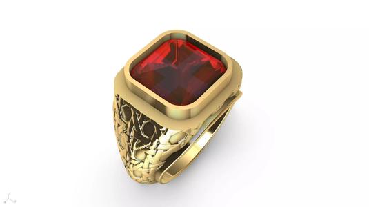 SQUARE CABOCHON TEXTURED SIGNET RING stl verified
