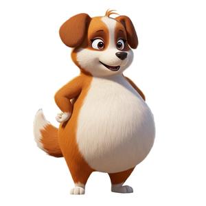 Plump and Playful: The Endearing Design of a Cartoon Dog Character with Expressive Brown Eyes and a Confident Posture