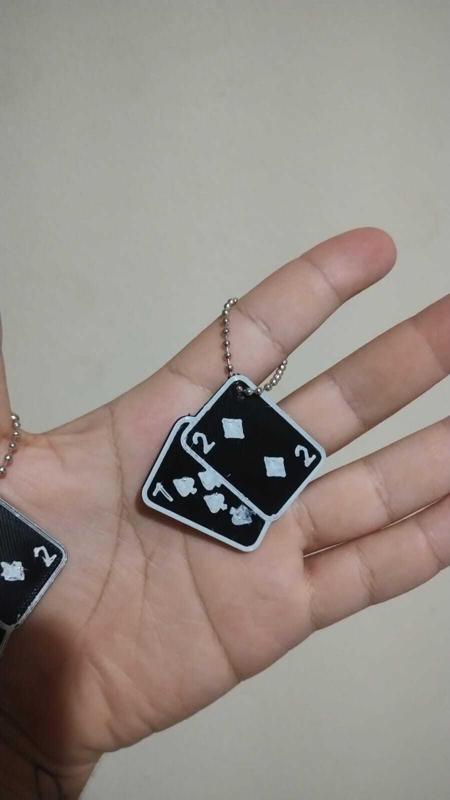 Keychain - Playing Cards of Fate (Inspired by Nobody Movie) - 7 of Swords & 2 of Diamonds
