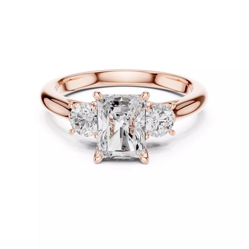 Three Stone Radiant and Round Diamond Wedding Ring 3DM STL Video