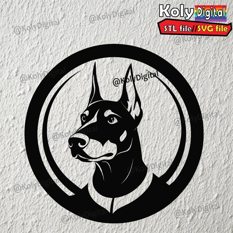 Doberman dog circle logo wall art