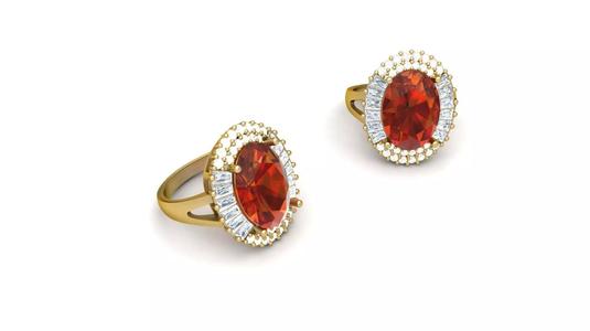 RED OVEL STONE AND BAGUETTE STONE SAIMOND RING stl
