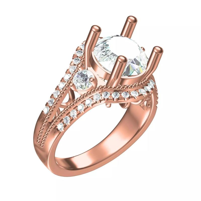 Unique Art Deco Round Diamond Moissanite Engagement Ring