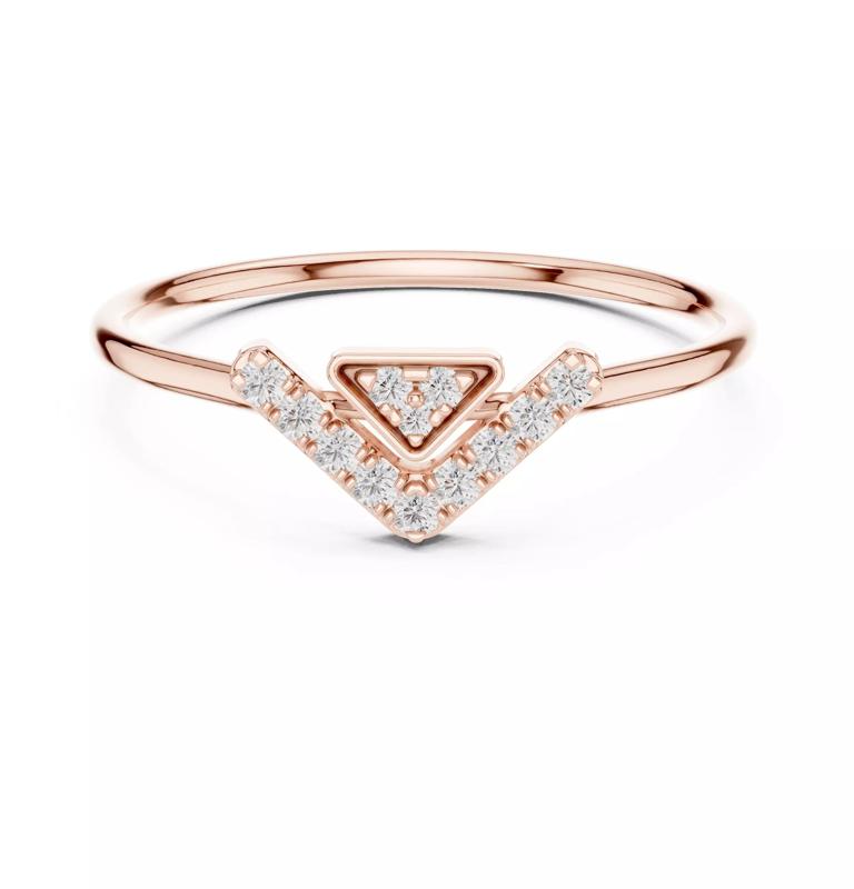 V Letter Shape Round Diamond Wedding Ring 3DM STL Video
