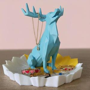 Geometric Deer Jewelry Box with Flower Tray