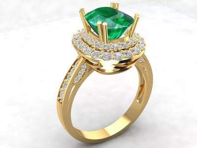 Luxury Oval Cut Emerald Halo Ring for Women 3D Model 1732
