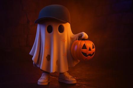 Ghost Figurine with Pumpkin – Halloween Decor, Trick or Treat Miniature, Spooky Collectible