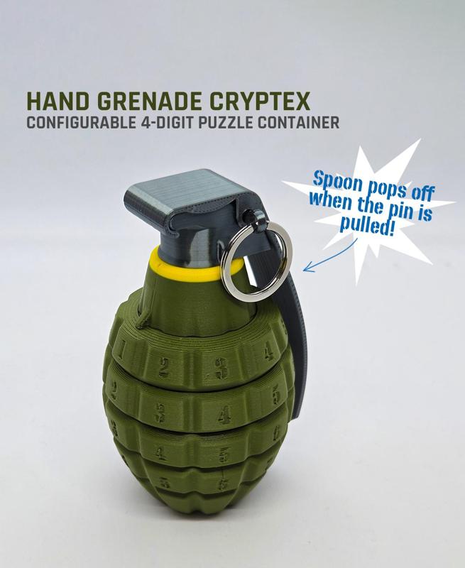 Hand Grenade Cryptex — Configurable 4-digit puzzle container