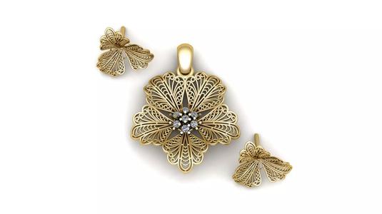 Women Fashion Flower Pendant and Earring 3d printable Model