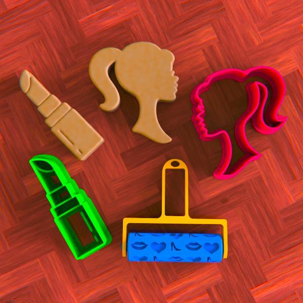 Barbie set cookie cutters and rolling pin