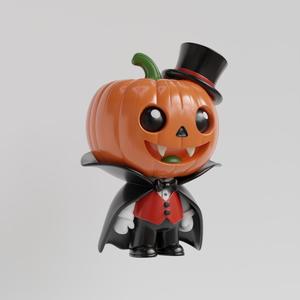 Elegant Chibi Vampire Pumpkin 3D | Halloween Top Hat Cape STL Model |