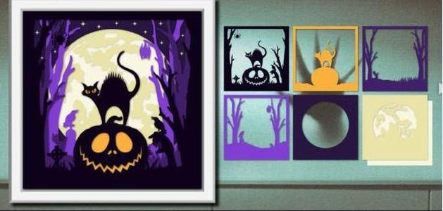 Halloween Shadowbox Pumpkincat 